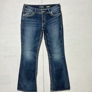 Silver Woman's Jeans Suki Bootcut Dark Wash Denim Jeans White Stitch 31